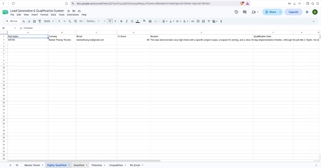 Google Sheets Highly Qualified Tier Sheet